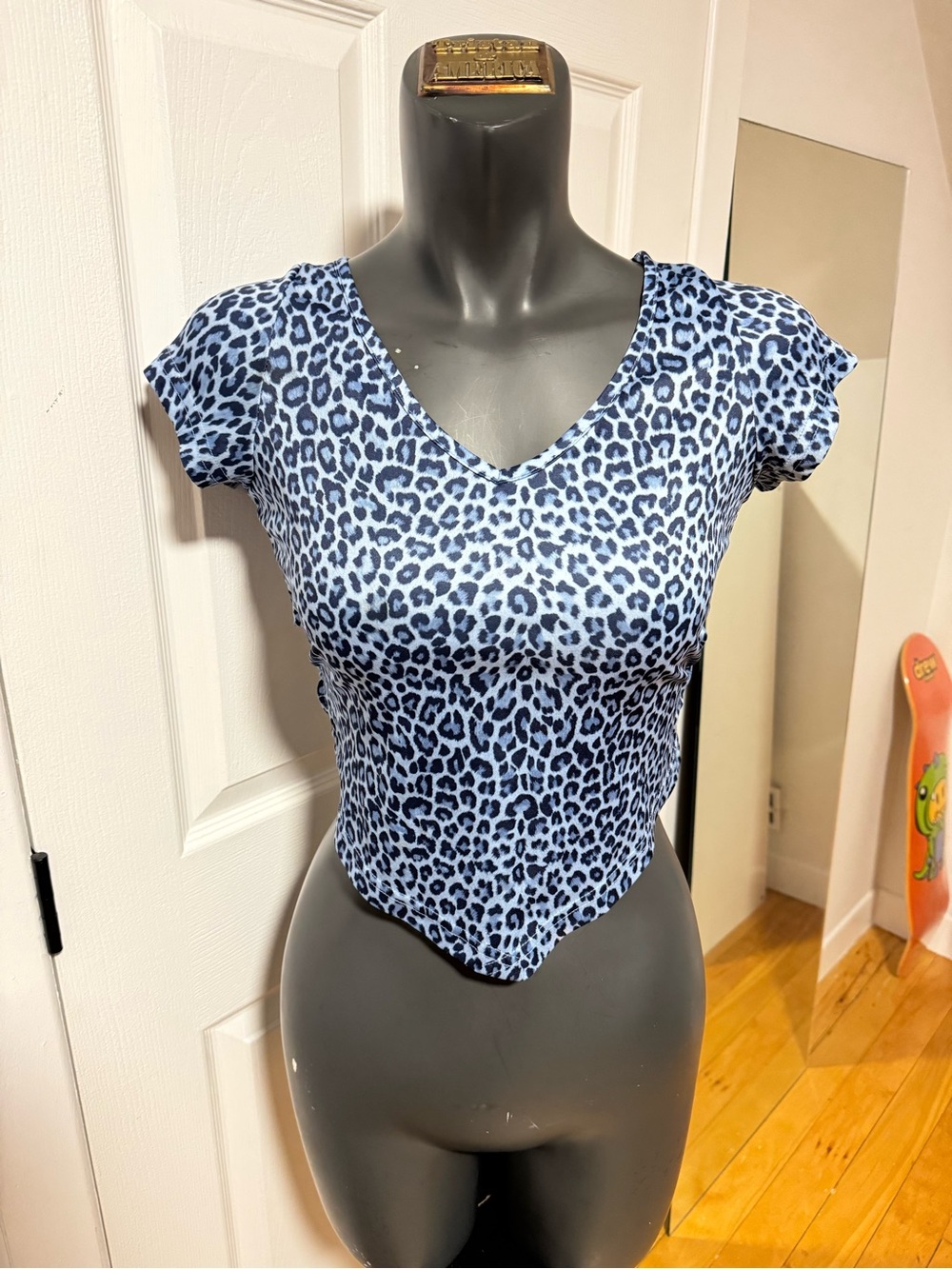 Blue Leopard Print V-Neck Women's Top
